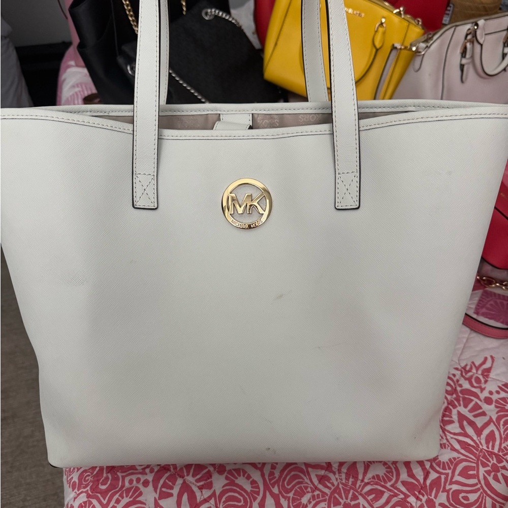Michael Kors Cream Tote with Gold Accents